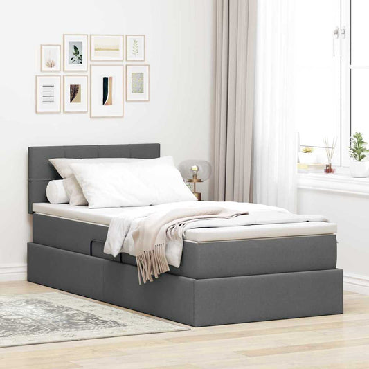 Aufbewahrungsbett mit Matratze Dunkelgrau 90 x 200 cm Samt