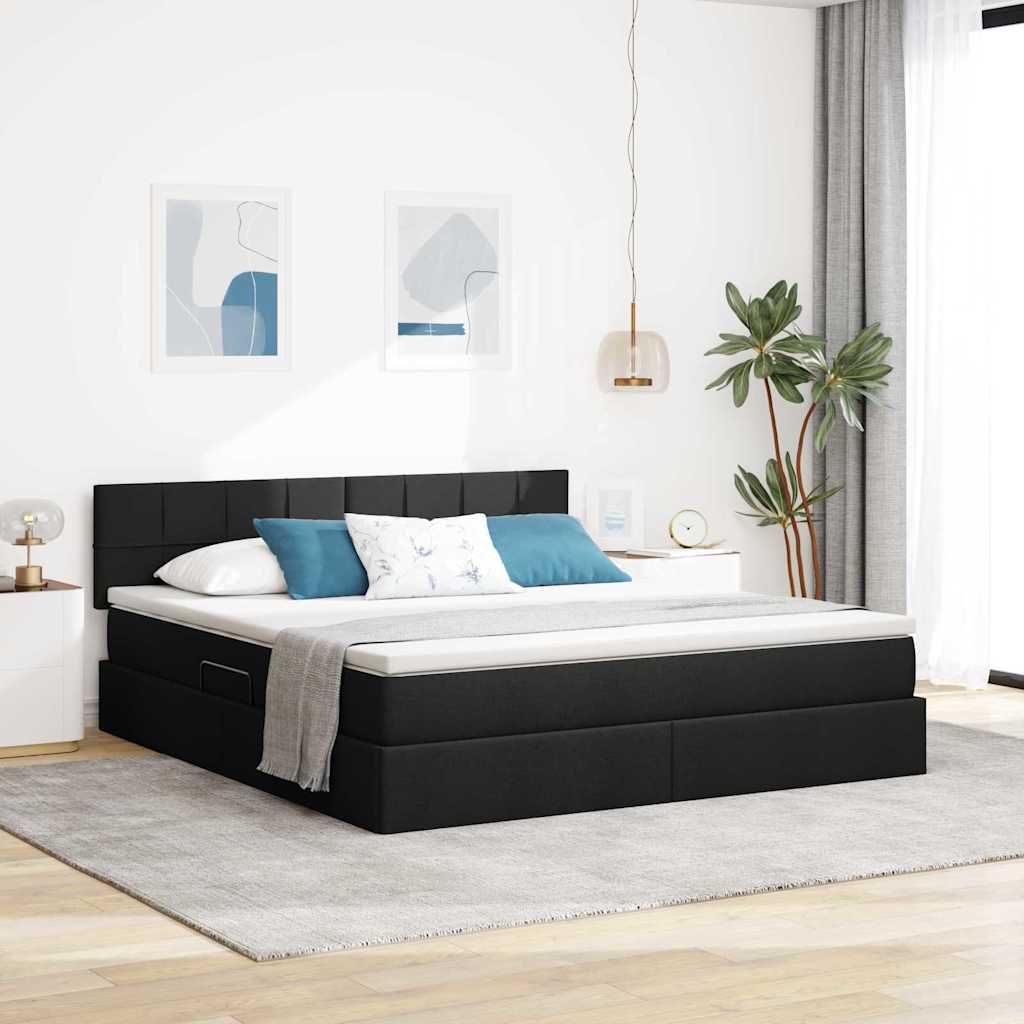 Aufbewahrungsbett mit Matratze Schwarz 160 x 200 cm Samt