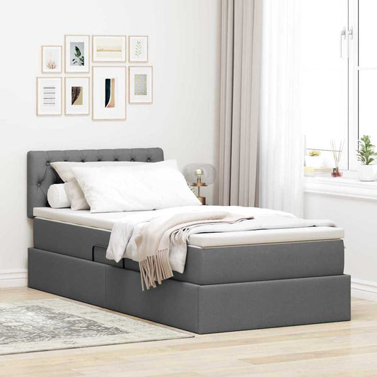 Aufbewahrungsbett mit Matratze Dunkelgrau 90 x 200 cm Samt