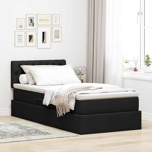Aufbewahrungsbett mit Matratze Schwarz 90 x 200 cm Samt