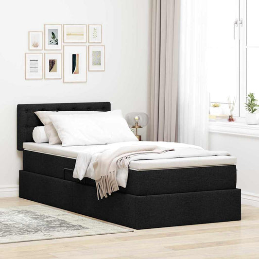 Aufbewahrungsbett mit Matratze Schwarz 90 x 190 cm Samt