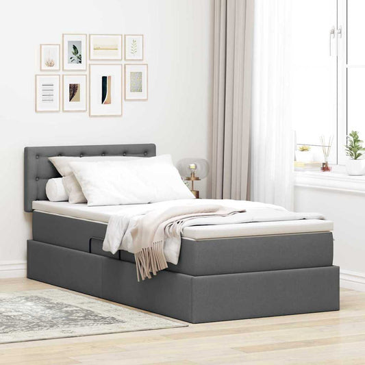 Aufbewahrungsbett mit Matratze Dunkelgrau 90 x 200 cm Samt