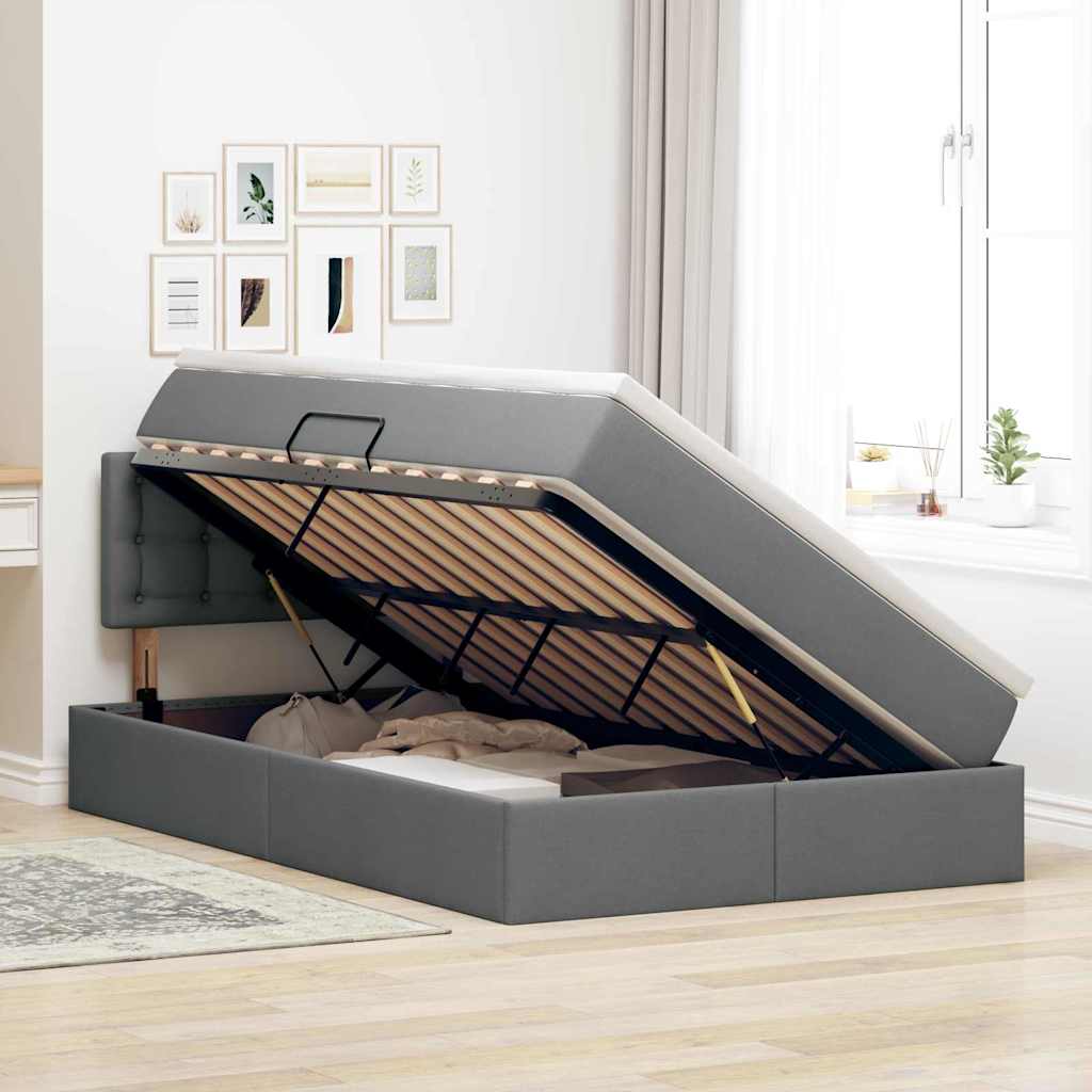 Aufbewahrungsbett mit Matratze Dunkelgrau 120 x 200 cm Samt