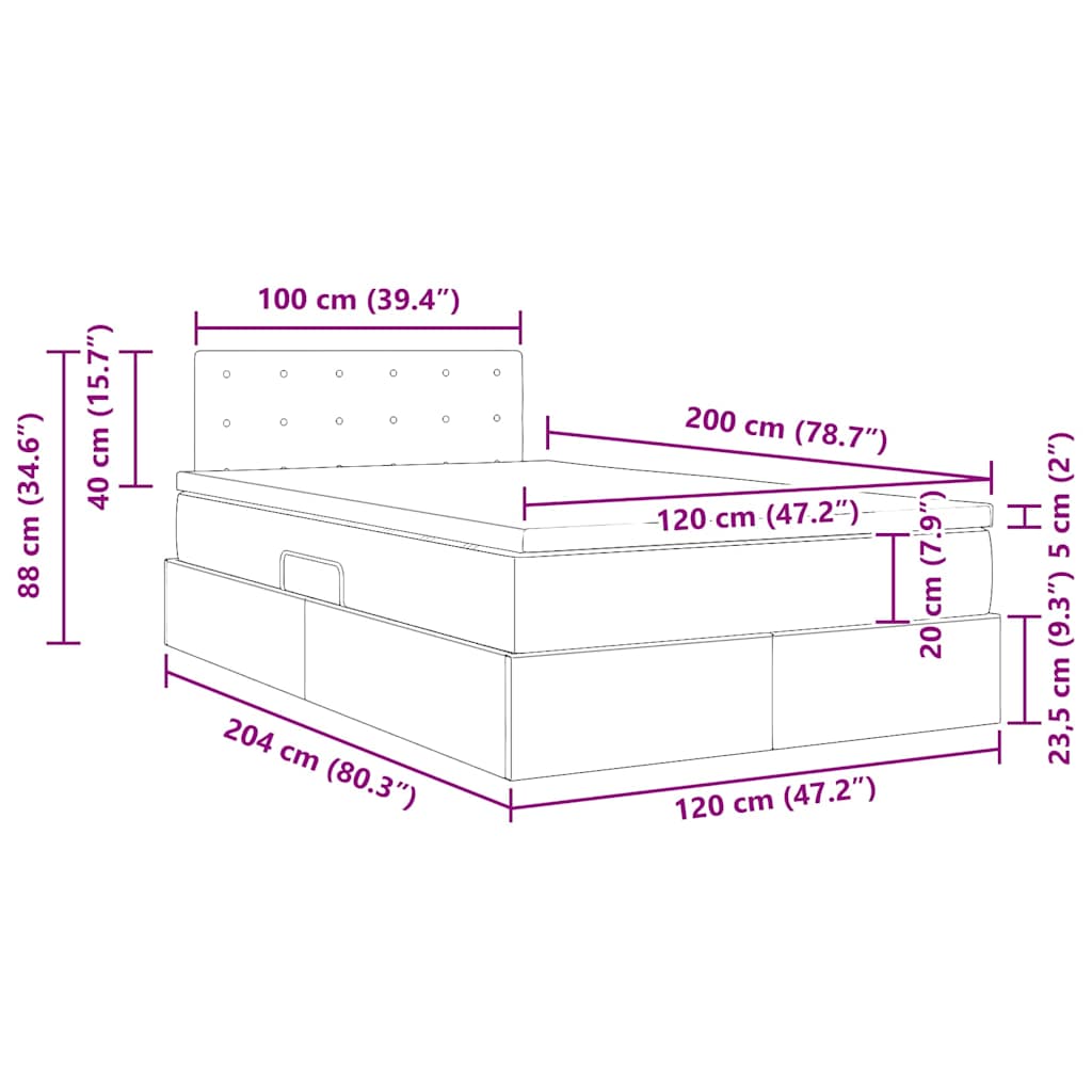 Aufbewahrungsbett mit Matratze Dunkelgrau 120 x 200 cm Samt