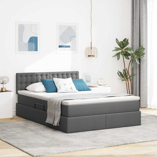 Aufbewahrungsbett mit Matratze Dunkelgrau 140 x 200 cm Samt
