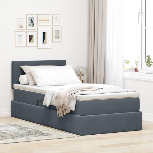 Aufbewahrungsbett mit Matratze Dunkelgrau 90 x 200 cm Samt