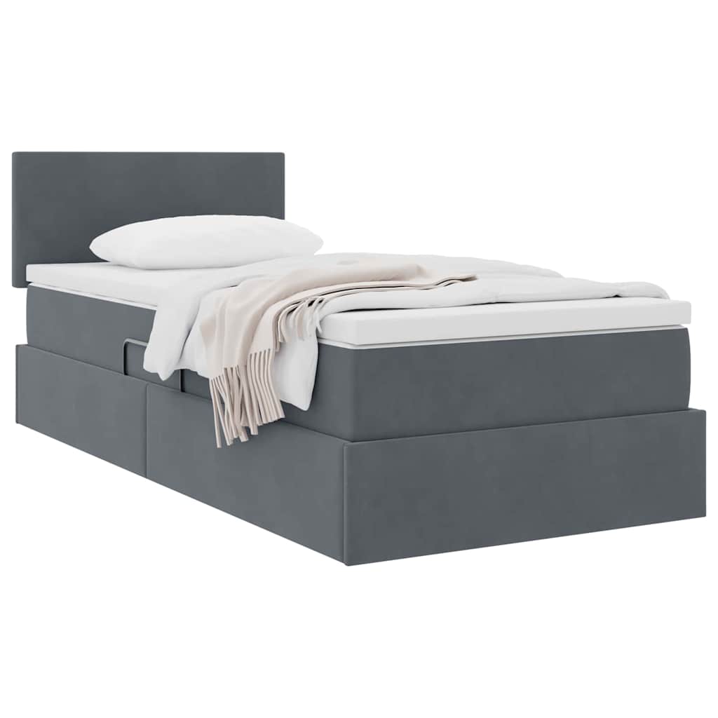 Aufbewahrungsbett mit Matratze Dunkelgrau 100 x 200 cm Samt