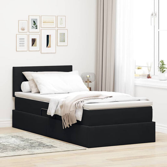 Aufbewahrungsbett mit Matratze Schwarz 100 x 200 cm Samt
