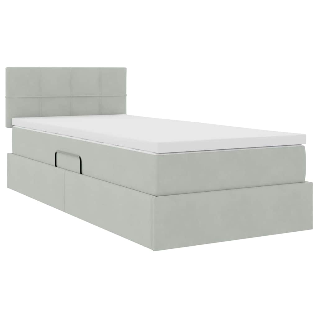 Aufbewahrungsbett mit Matratze Hellgrau 100 x 200 cm Samt