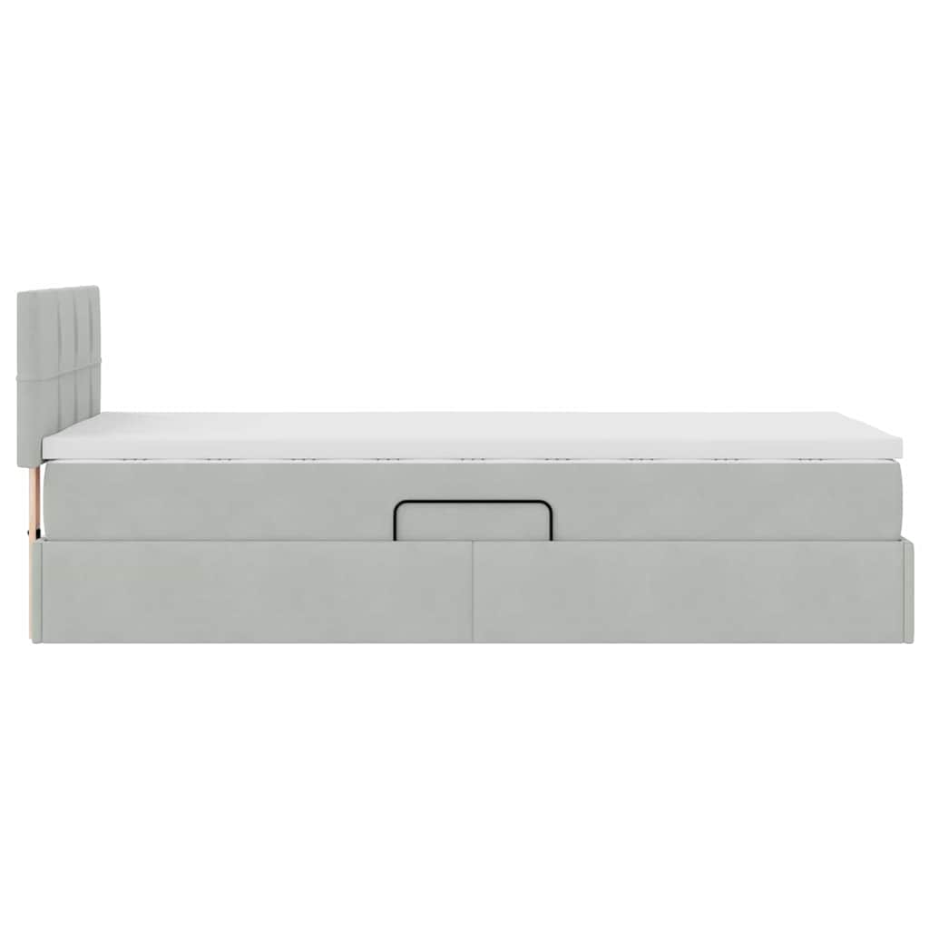 Aufbewahrungsbett mit Matratze Hellgrau 100 x 200 cm Samt