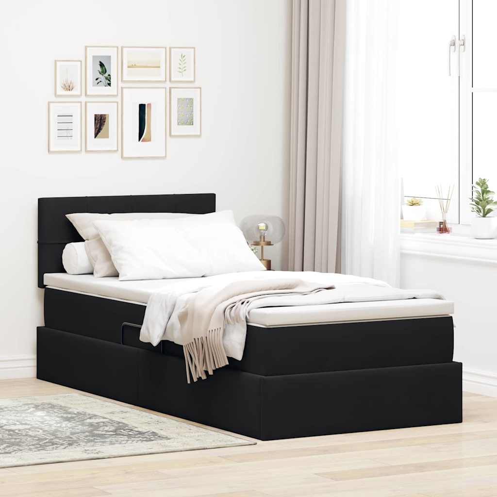 Aufbewahrungsbett mit Matratze Schwarz 100 x 200 cm Samt