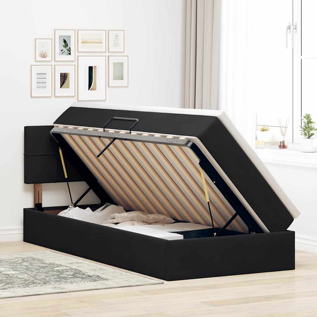 Aufbewahrungsbett mit Matratze Schwarz 100 x 200 cm Samt