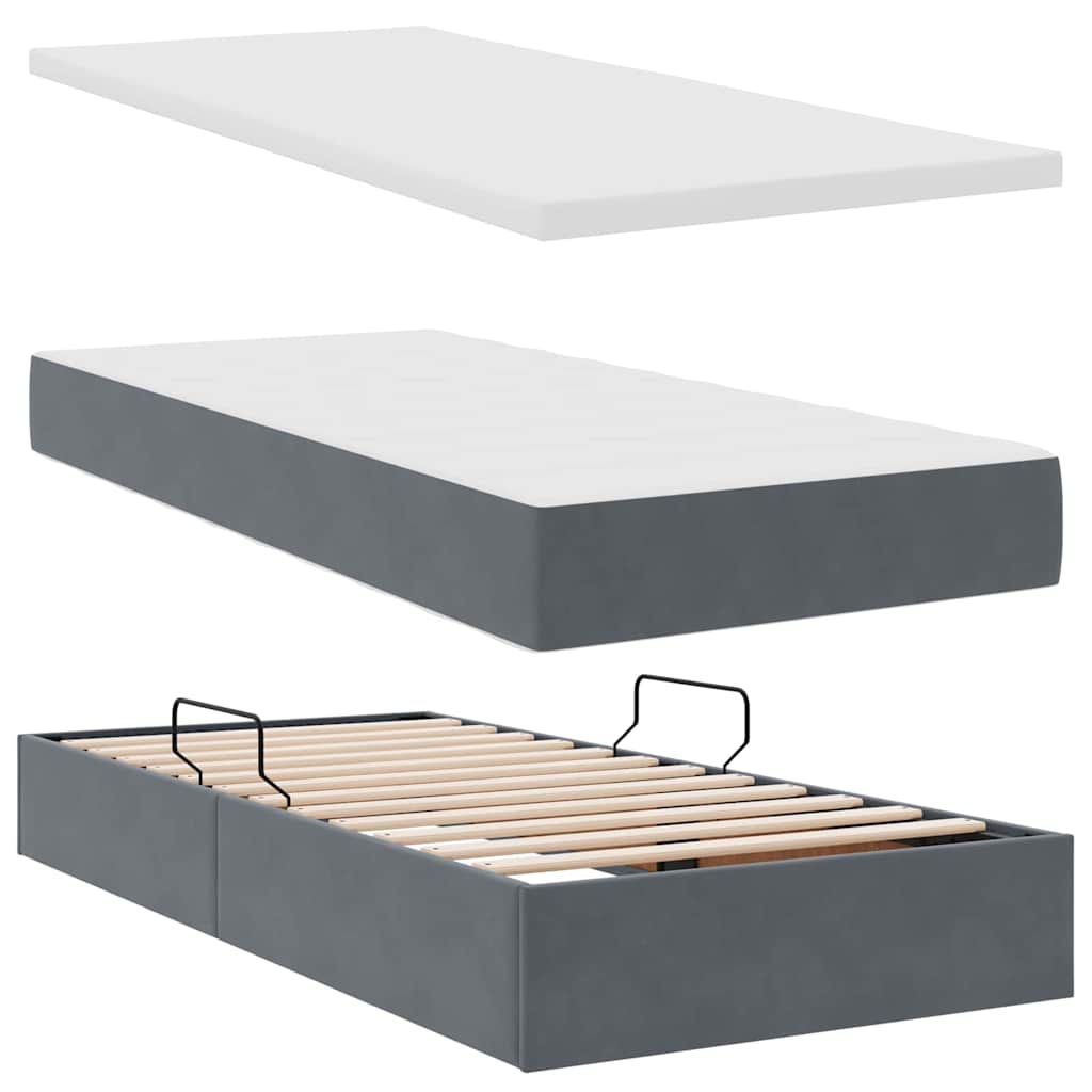 Aufbewahrungsbett mit Matratze Dunkelgrau 90 x 200 cm Samt