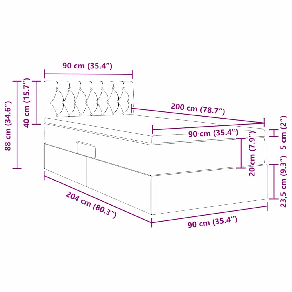 Aufbewahrungsbett mit Matratze Dunkelgrau 90 x 200 cm Samt