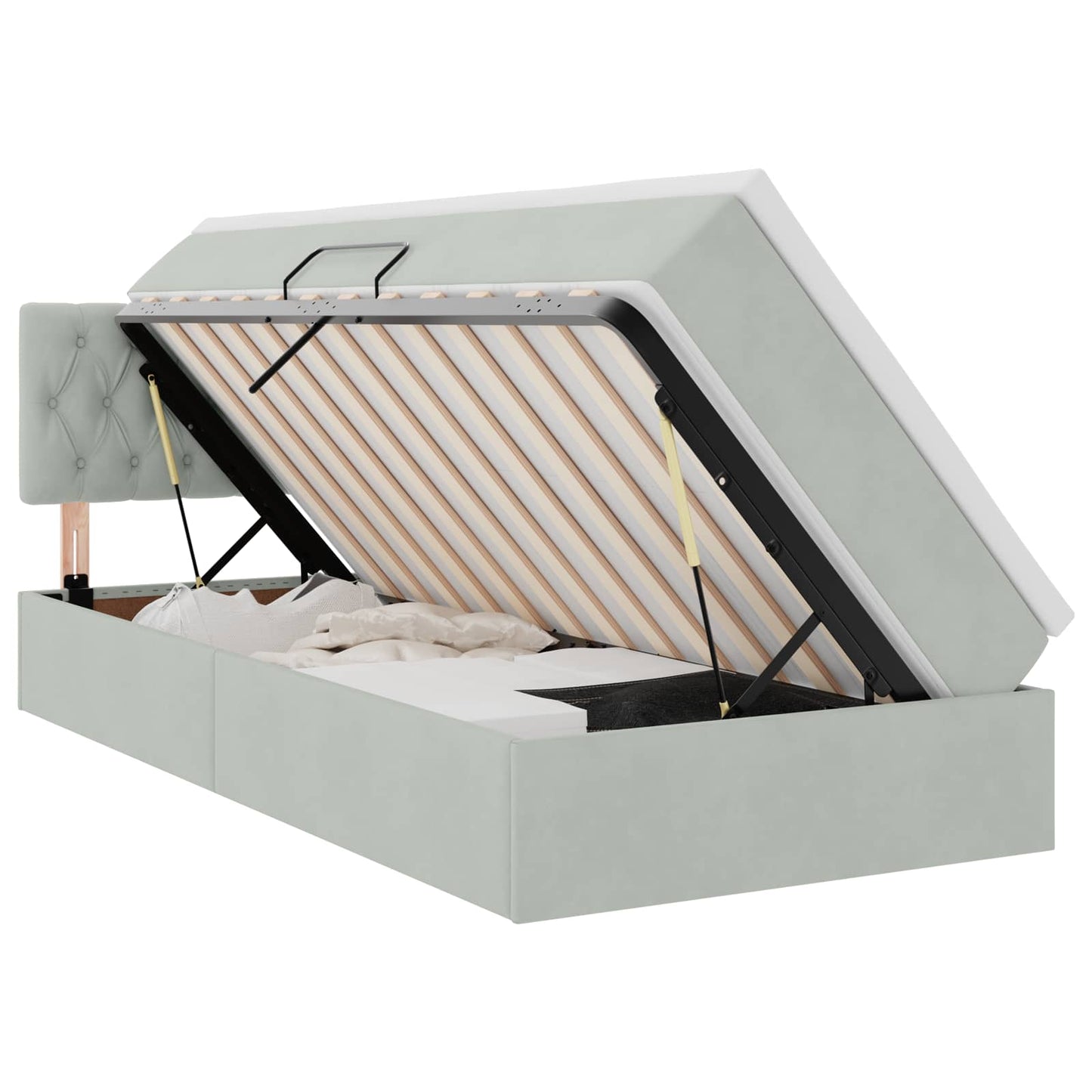 Aufbewahrungsbett mit Kopfteil Hellgrau 100 x 200 cm Samt