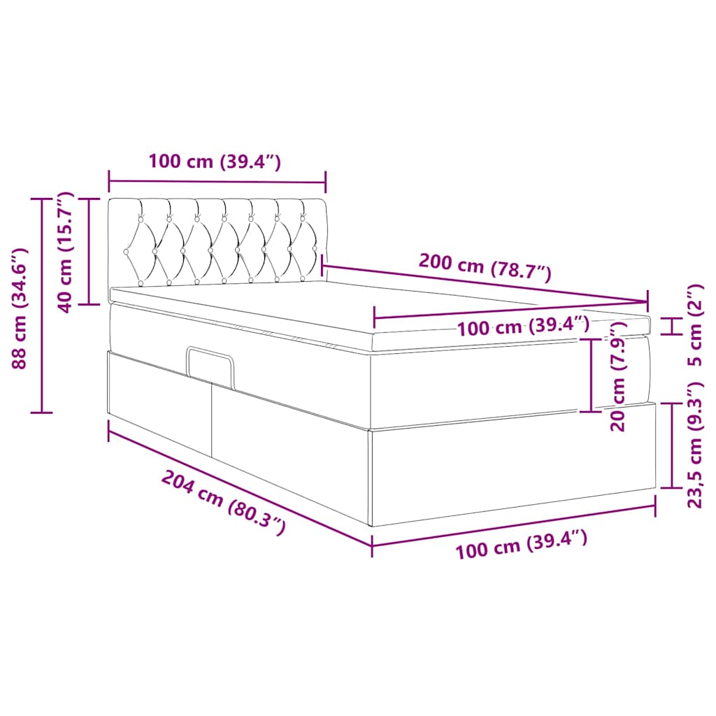 Aufbewahrungsbett mit Matratze Dunkelgrau 100 x 200 cm Samt