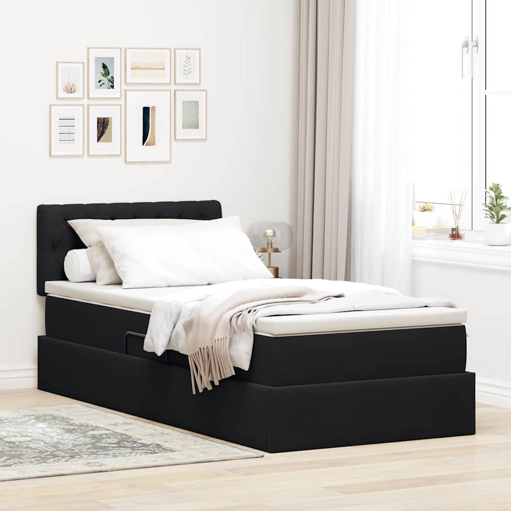 Aufbewahrungsbett mit Matratze Schwarz 100 x 200 cm Samt