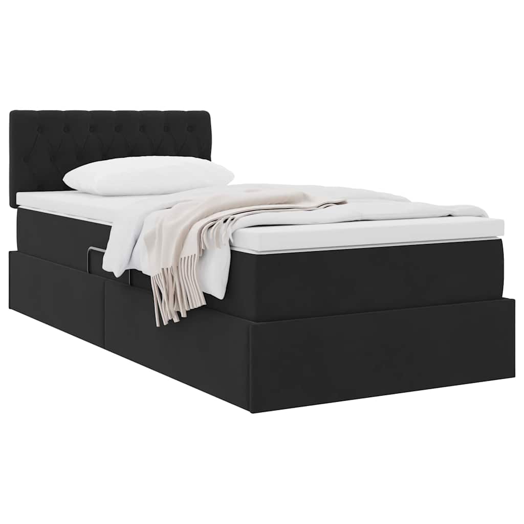 Aufbewahrungsbett mit Matratze Schwarz 100 x 200 cm Samt
