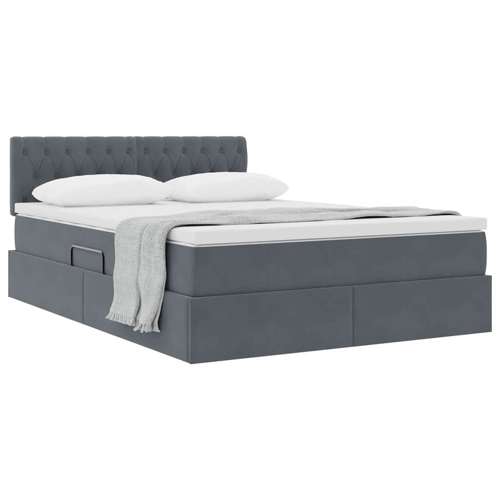 Aufbewahrungsbett mit Matratze Dunkelgrau 140 x 200 cm Samt