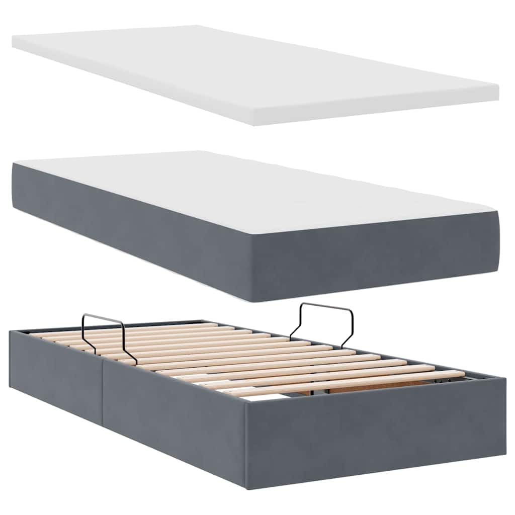 Aufbewahrungsbett mit Matratze Dunkelgrau 90 x 200 cm Samt
