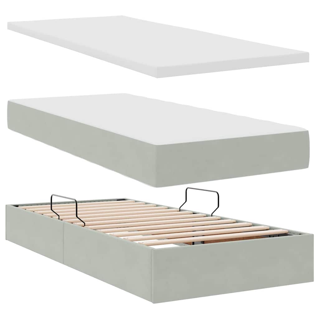 Aufbewahrungsbett mit Matratze Hellgrau 100 x 200 cm Samt