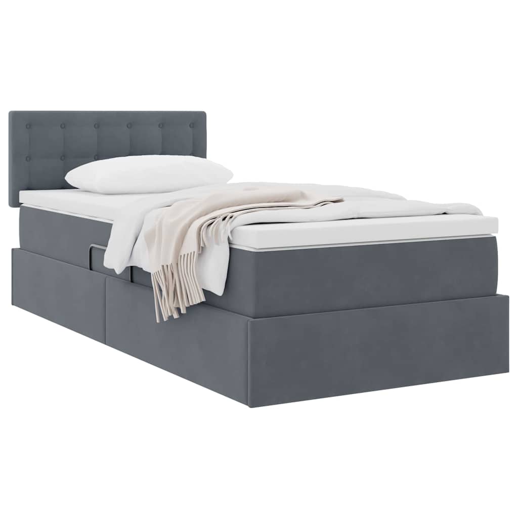 Aufbewahrungsbett mit Matratze Dunkelgrau 100 x 200 cm Samt