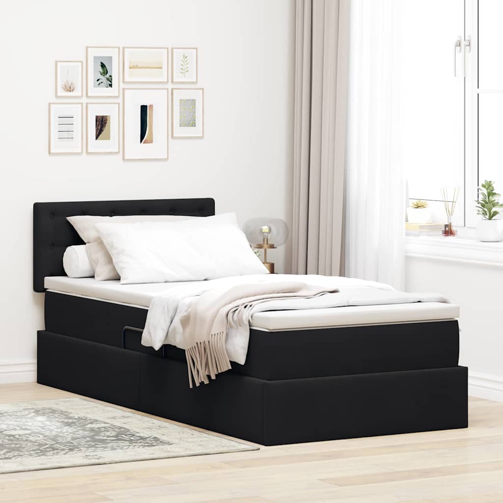 Aufbewahrungsbett mit Matratze Schwarz 100 x 200 cm Samt