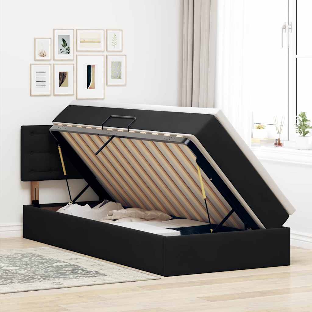 Aufbewahrungsbett mit Matratze Schwarz 100 x 200 cm Samt