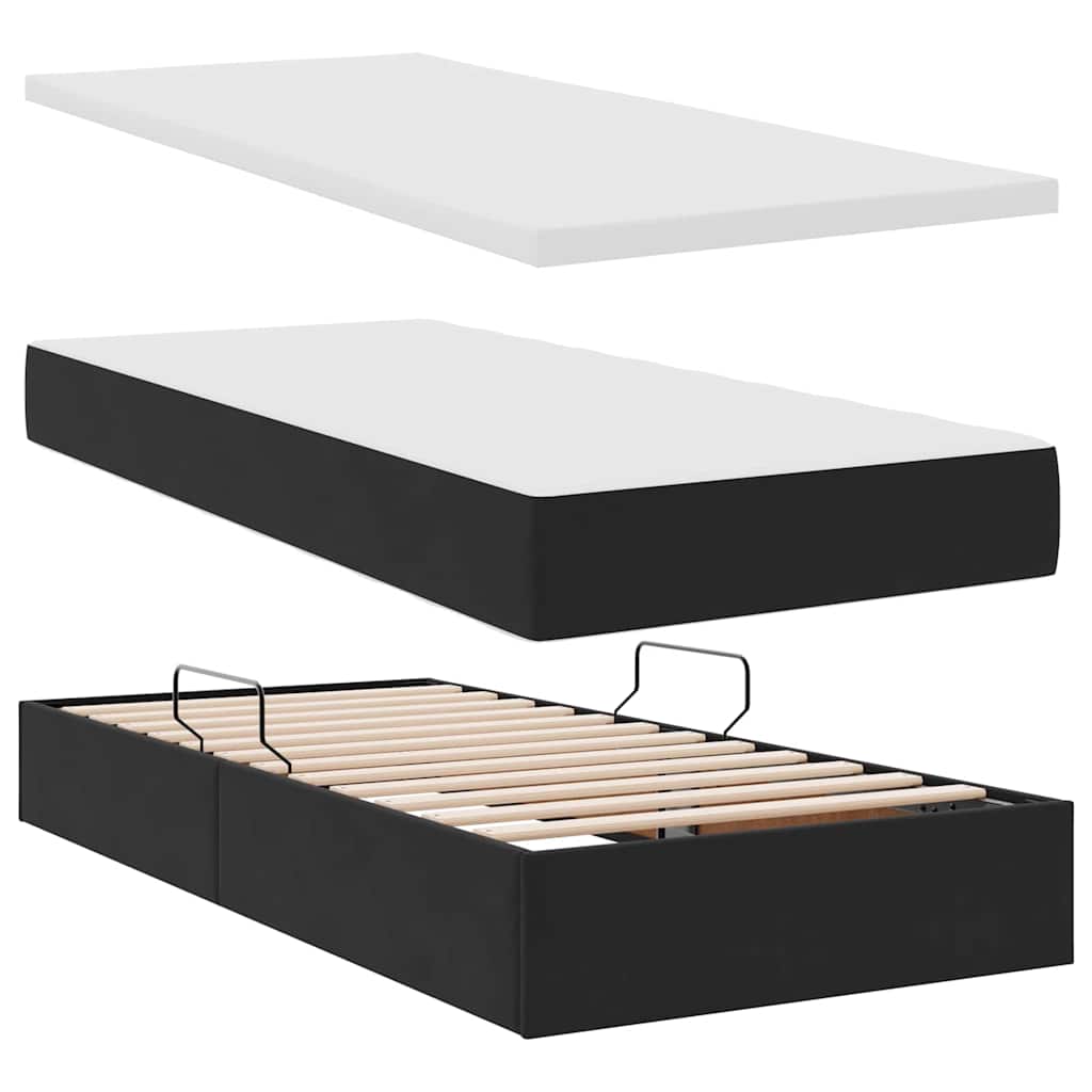 Aufbewahrungsbett mit Matratze Schwarz 100 x 200 cm Samt