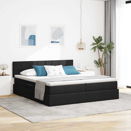 Aufbewahrungsbett mit Matratze Schwarz 180 x 200 cm Kunstleder