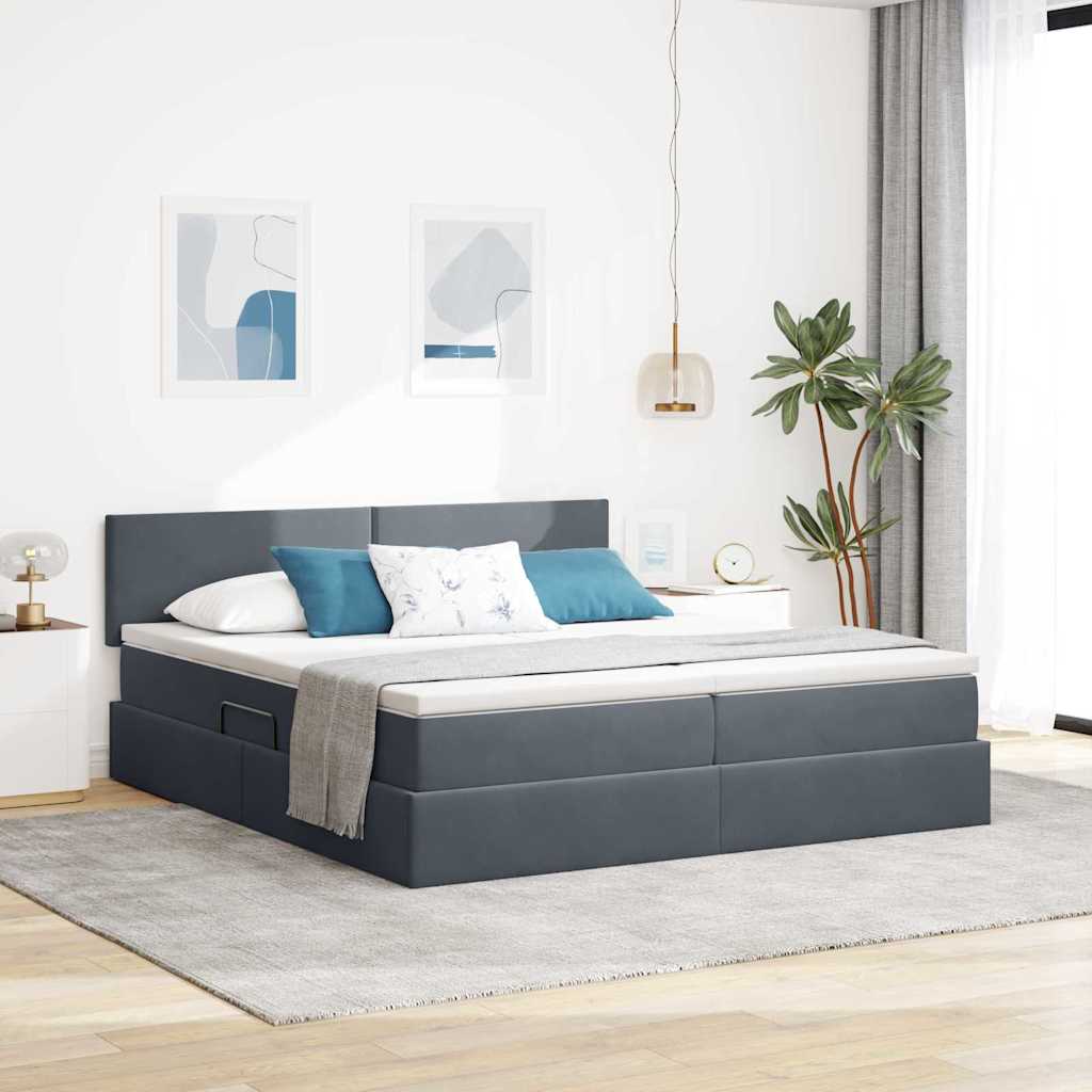 Aufbewahrungsbett mit Kopfteil Dunkelgrau 90 x 200 cm