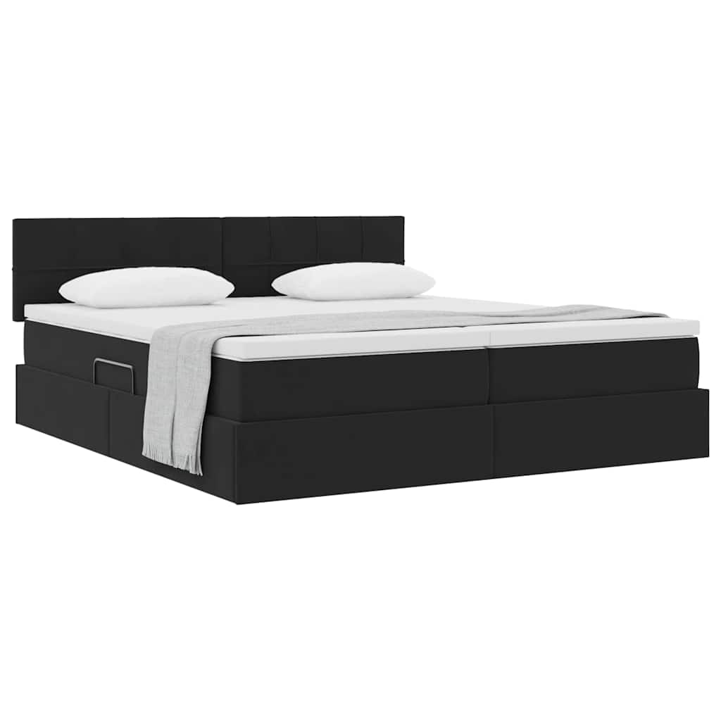 Aufbewahrungsbett mit Matratze mit Kopfteil Schwarz 90 x 200 cm