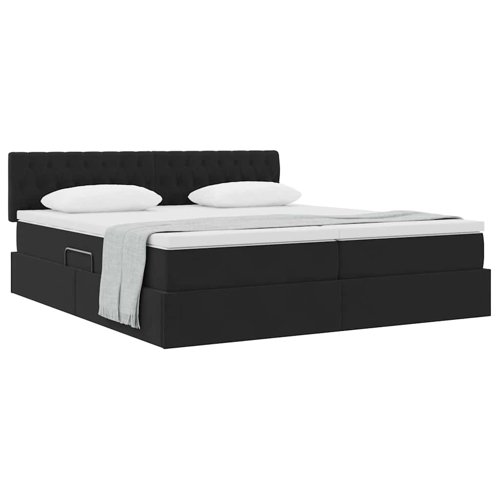 Aufbewahrungsbett mit Matratze mit Kopfteil Schwarz 90 x 200 cm