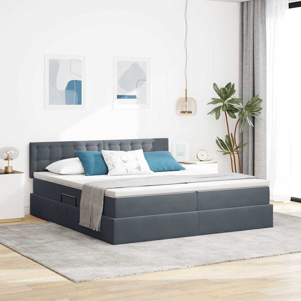 Aufbewahrungsbett mit Matratze Dunkelgrau 90 x 200 cm