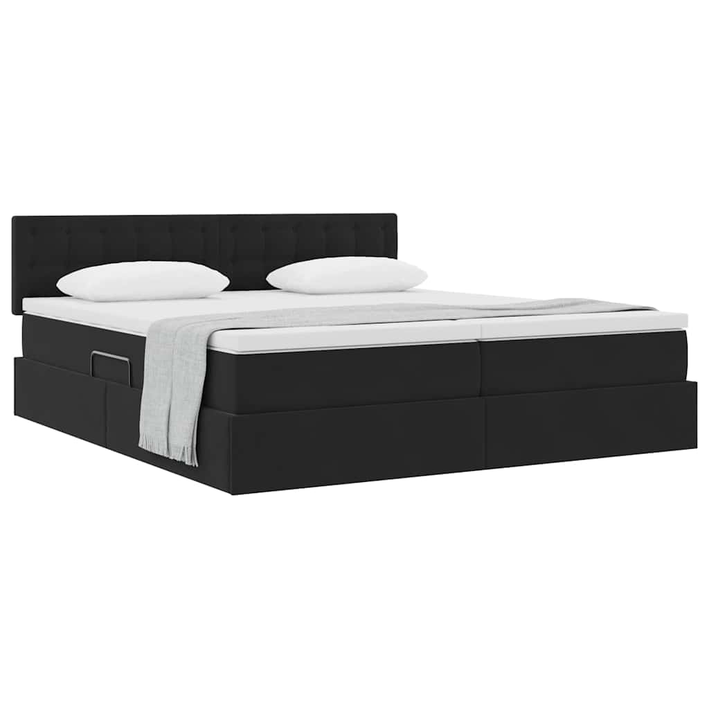 Aufbewahrungsbett mit Matratze mit Kopfteil Schwarz 90 x 200 cm