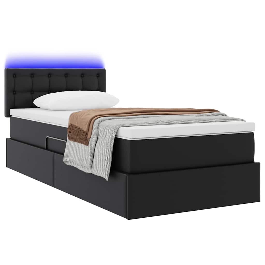 Bett mit Matratze mit LED Schwarz 90 x 190 cm Kunstleder