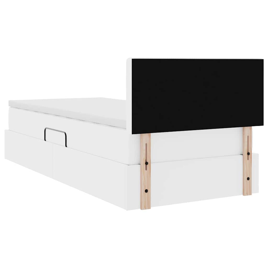 Bett mit LED-Lichtleisten Reinweiß 90 x 200 cm Kunstleder