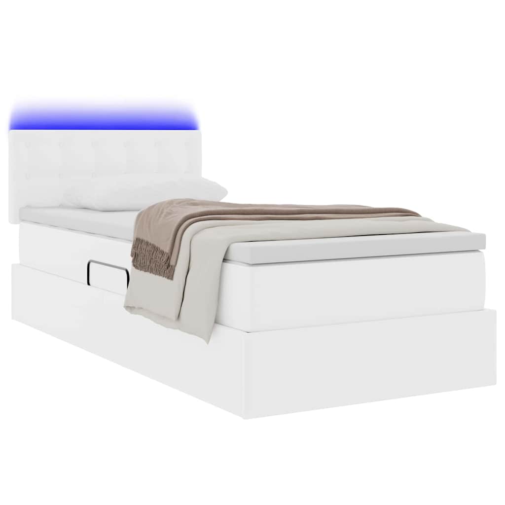 Bett mit LED-Lichtleisten Reinweiß 90 x 200 cm Kunstleder