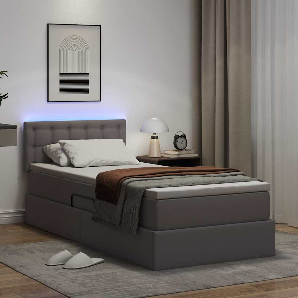 Bett mit LED-Lichtleisten Grau 90 x 200 cm Kunstleder