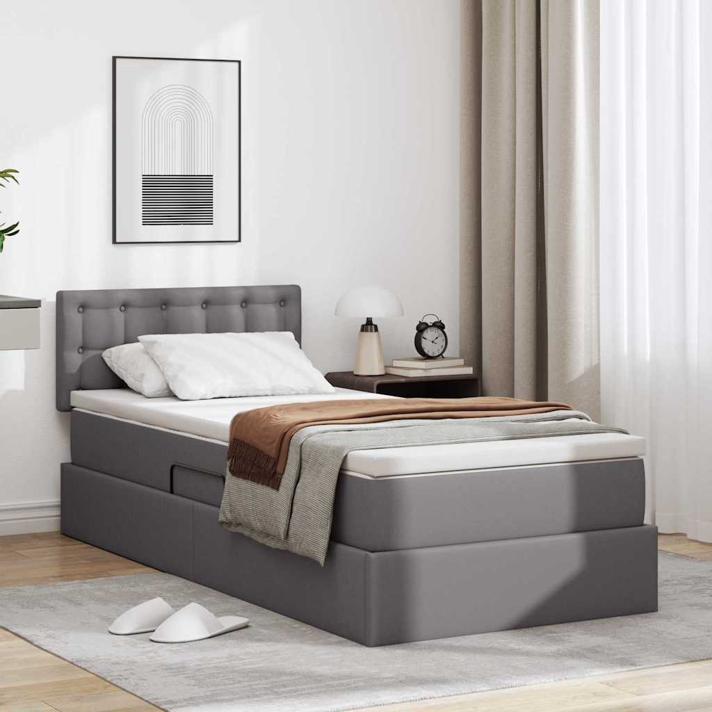Bett mit LED-Lichtleisten Grau 90 x 200 cm Kunstleder