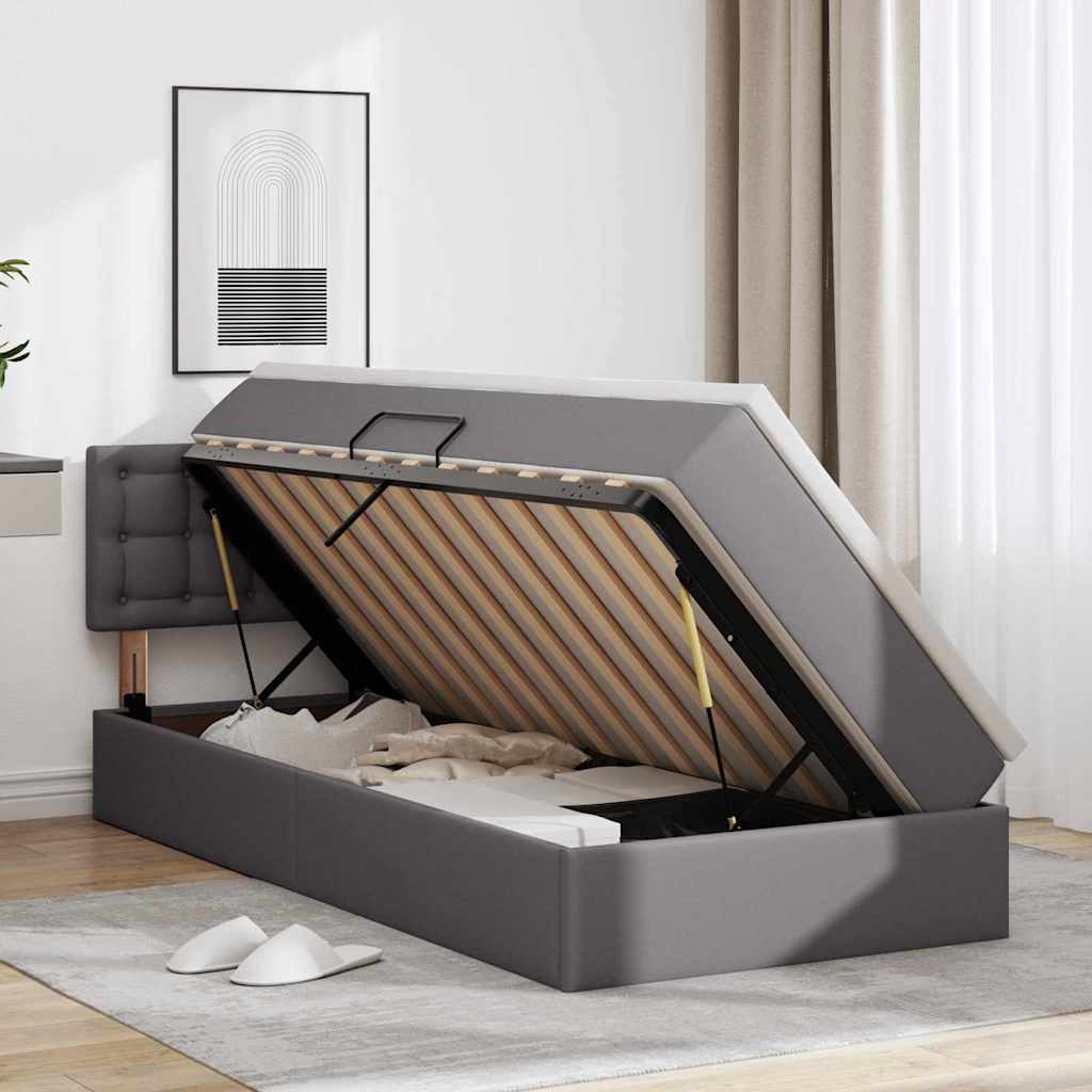 Bett mit LED-Lichtleisten Grau 90 x 200 cm Kunstleder