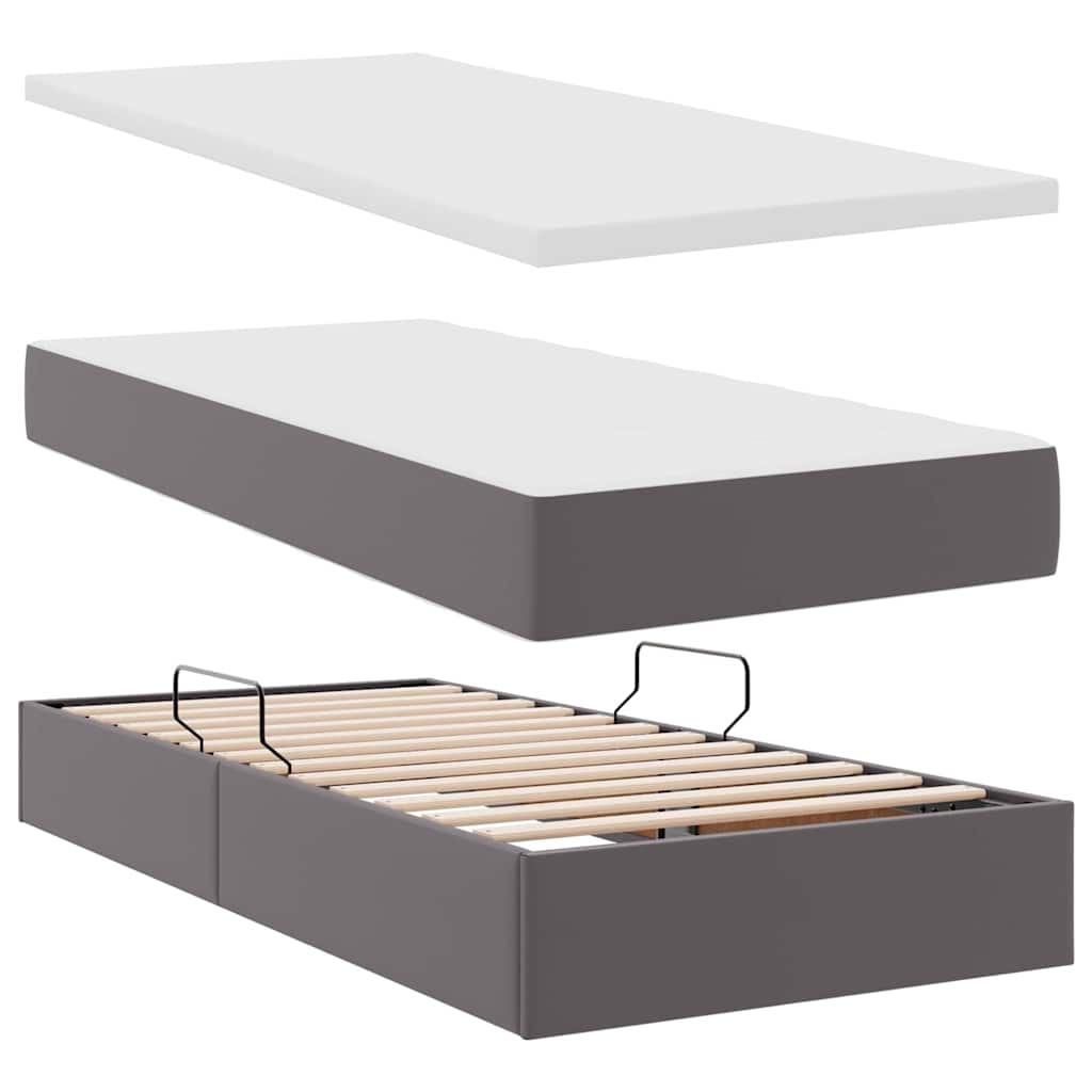 Bett mit LED-Lichtleisten Grau 90 x 200 cm Kunstleder