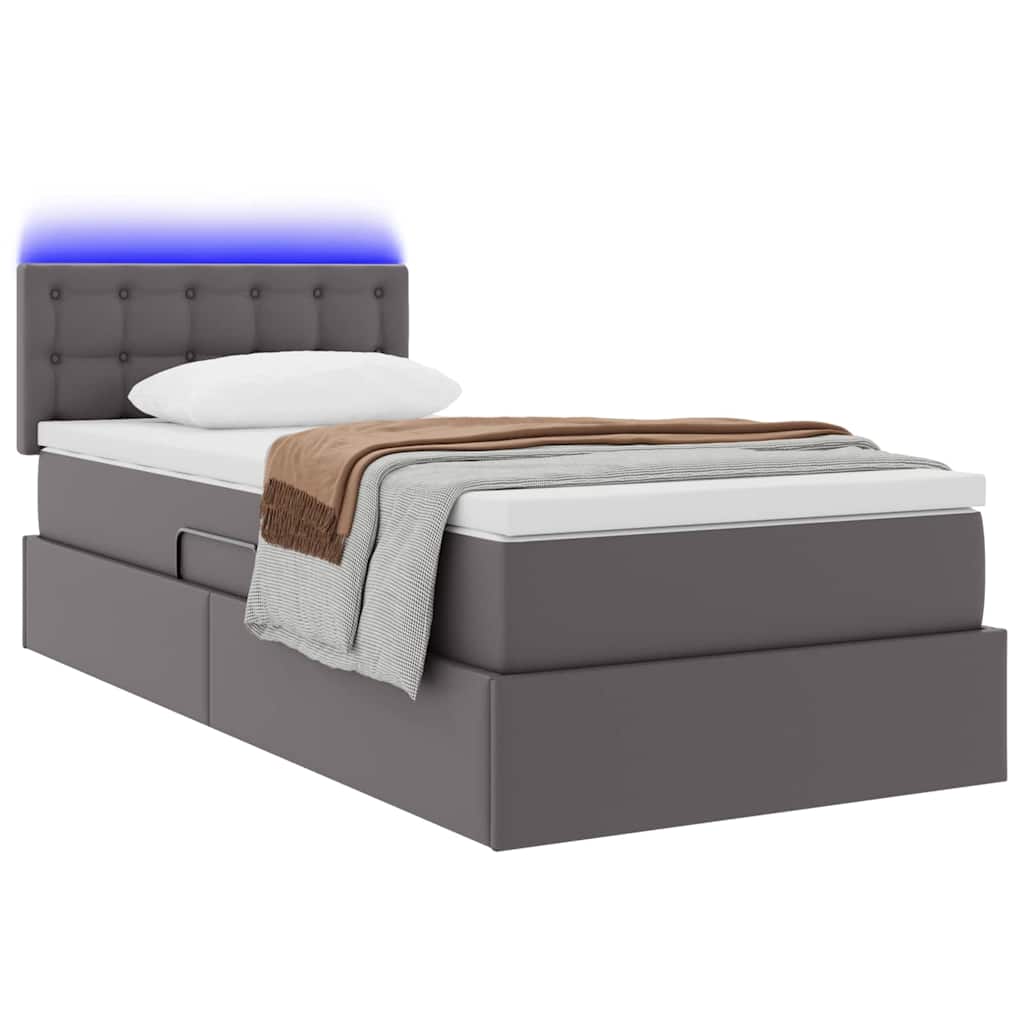 Bett mit LED-Lichtleisten Grau 90 x 200 cm Kunstleder
