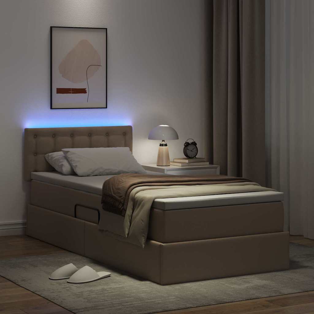 Bett mit Matratze mit LED Cappuccino 90 x 200 cm Kunstleder