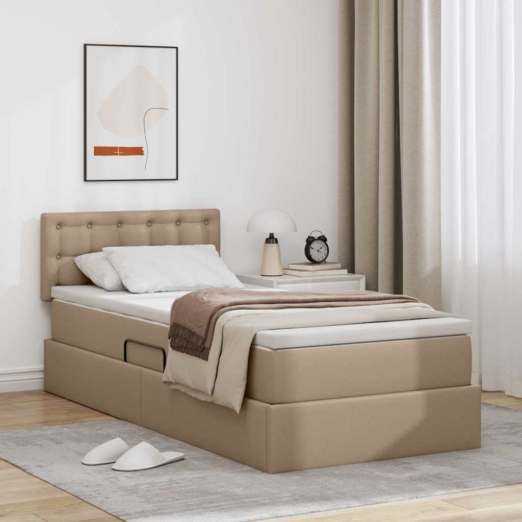 Bett mit Matratze mit LED Cappuccino 90 x 200 cm Kunstleder