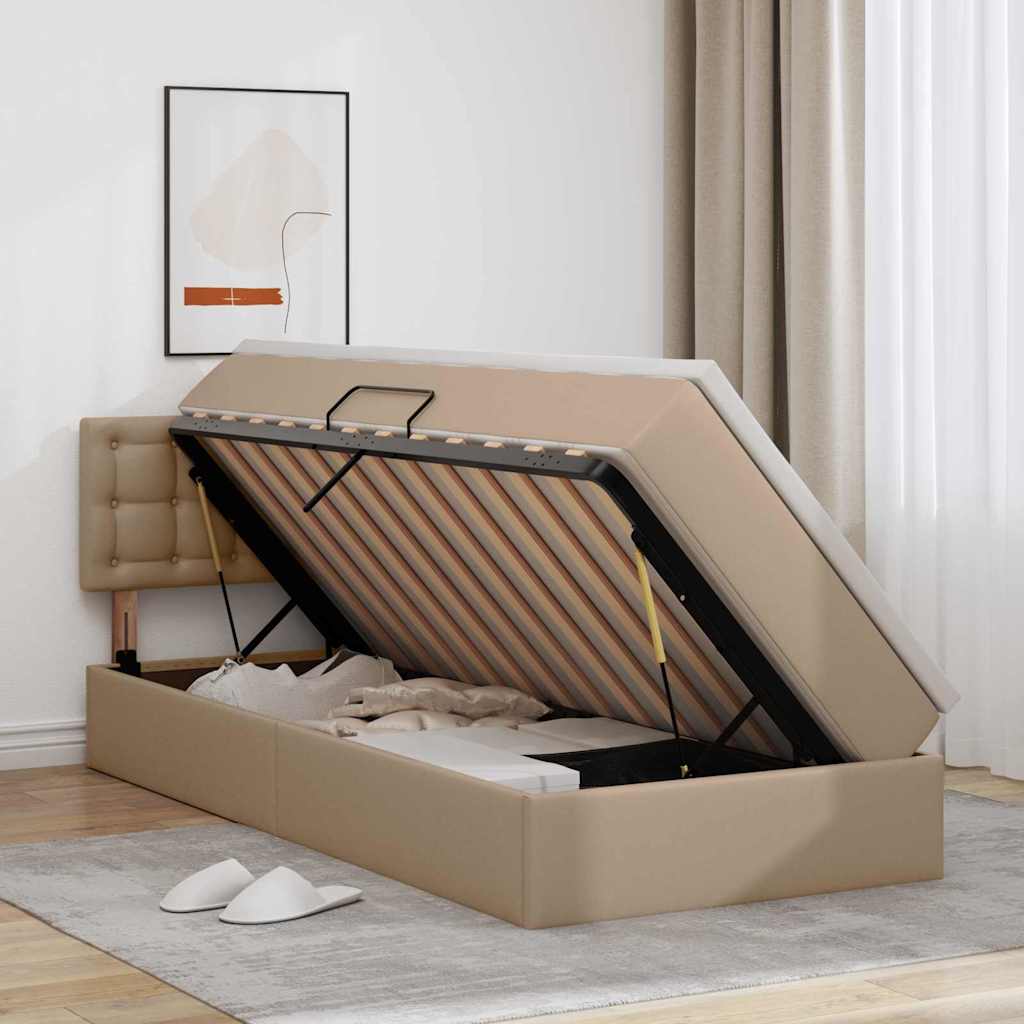 Bett mit Matratze mit LED Cappuccino 90 x 200 cm Kunstleder