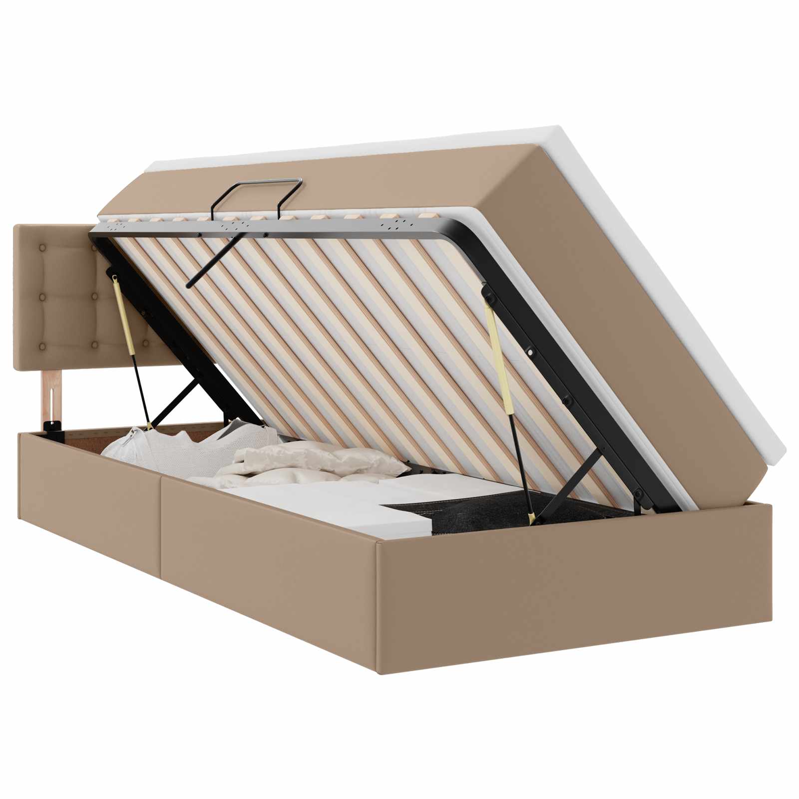 Bett mit Matratze mit LED Cappuccino 90 x 200 cm Kunstleder