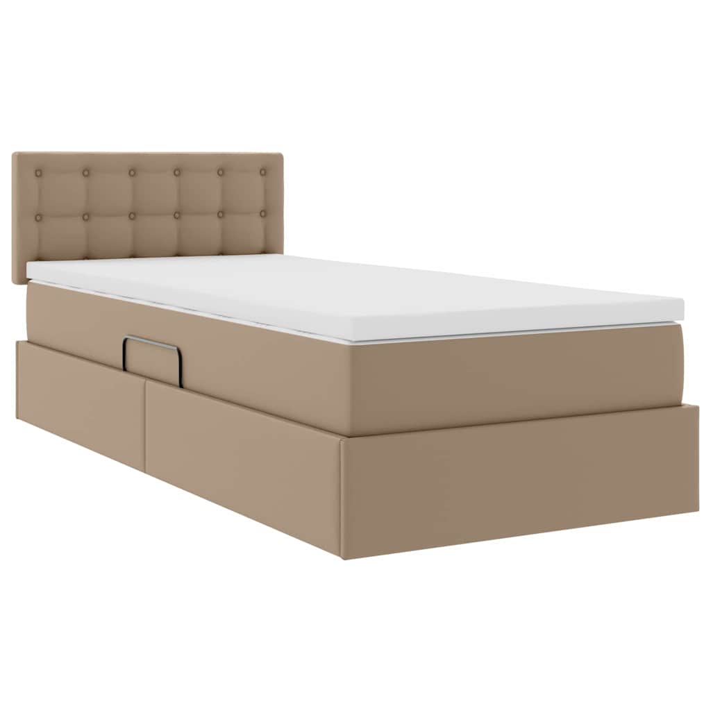 Bett mit Matratze mit LED Cappuccino 90 x 200 cm Kunstleder