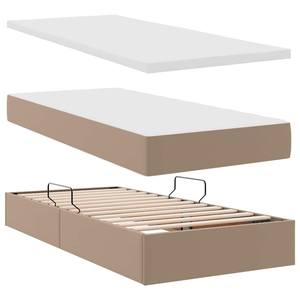 Bett mit Matratze mit LED Cappuccino 90 x 200 cm Kunstleder