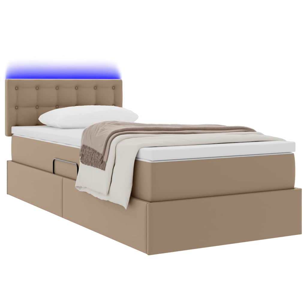 Bett mit Matratze mit LED Cappuccino 90 x 200 cm Kunstleder